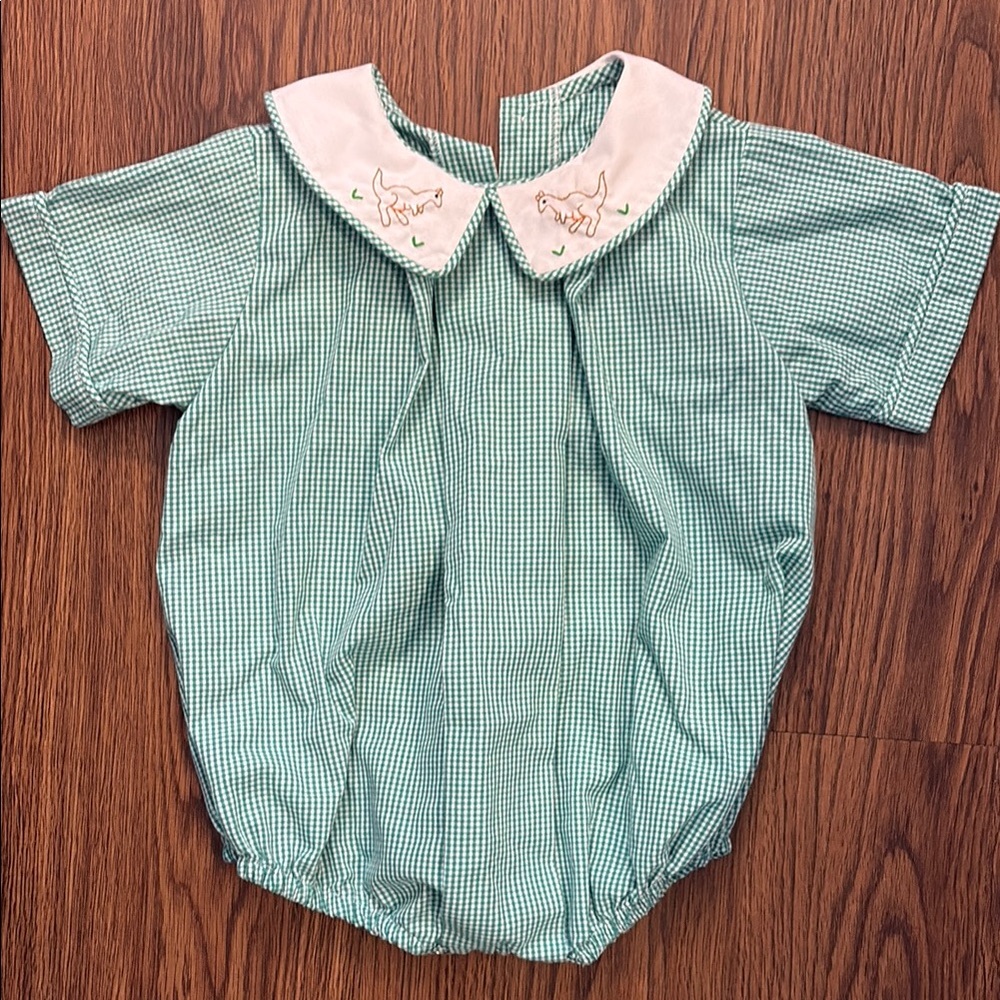 Green Gingham Baby Bubble with Embroidered Collar